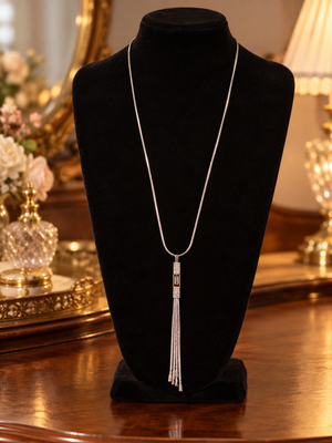 Swarovski Swan Signed Silver-Tone Tassel Necklace, 36”