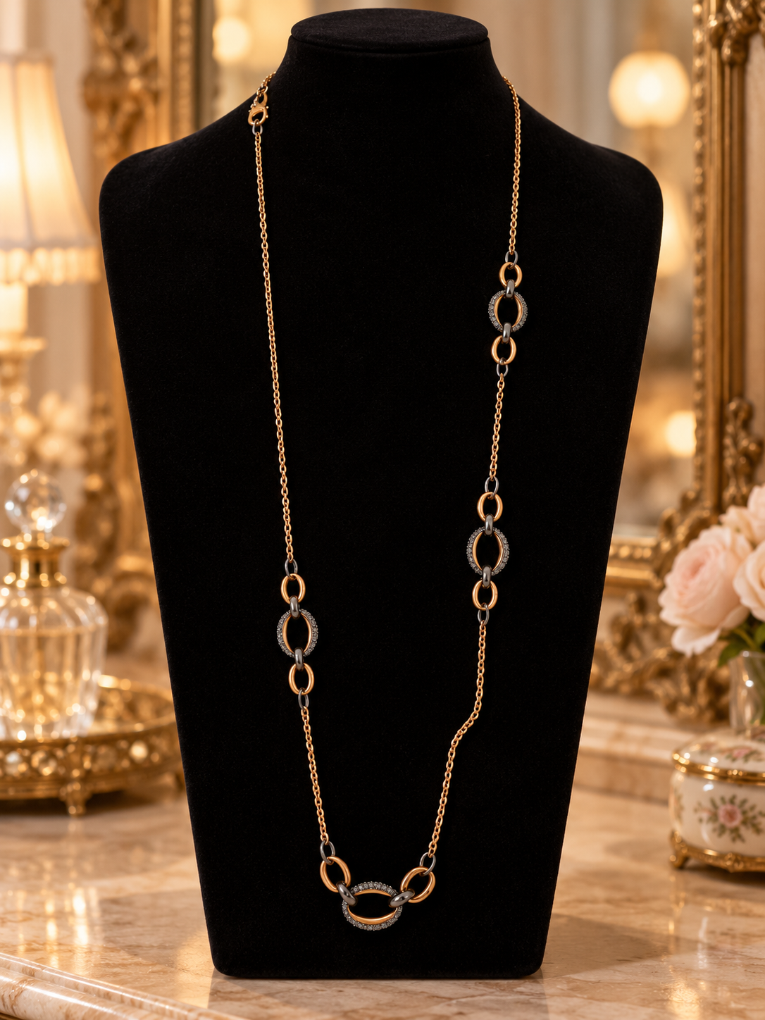 Swarovski Swan Signed Mixed-Tone Oval Link Necklace, 36”