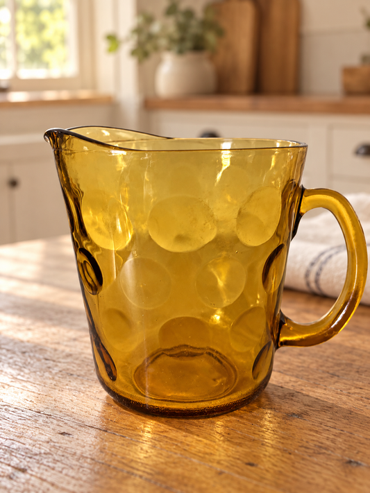 Amber Glass Pitcher with Circular Optic Pattern – 7 Inches Tall