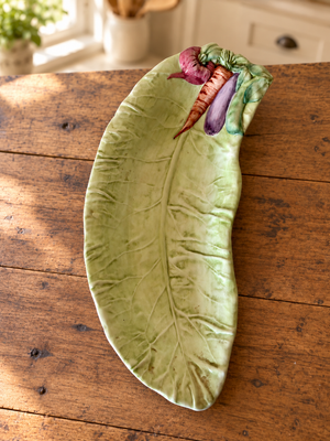 Vietri Italian Ceramic Leaf Platter with Raised Vegetables – 15 Inches