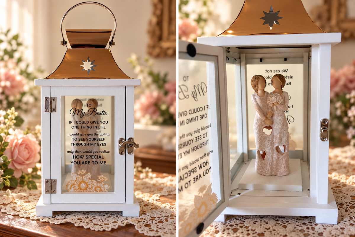 “To My Bestie” Friendship Lantern with Figurine – 15 Inches Tall
