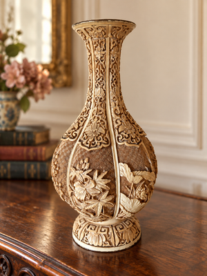 Vintage Arnart Ivory Dynasty Floral Brass Vase – Approximately 13 Inches