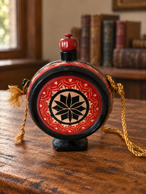 Decorative Carved Wooden Flask – Red & Black – 6 Inches