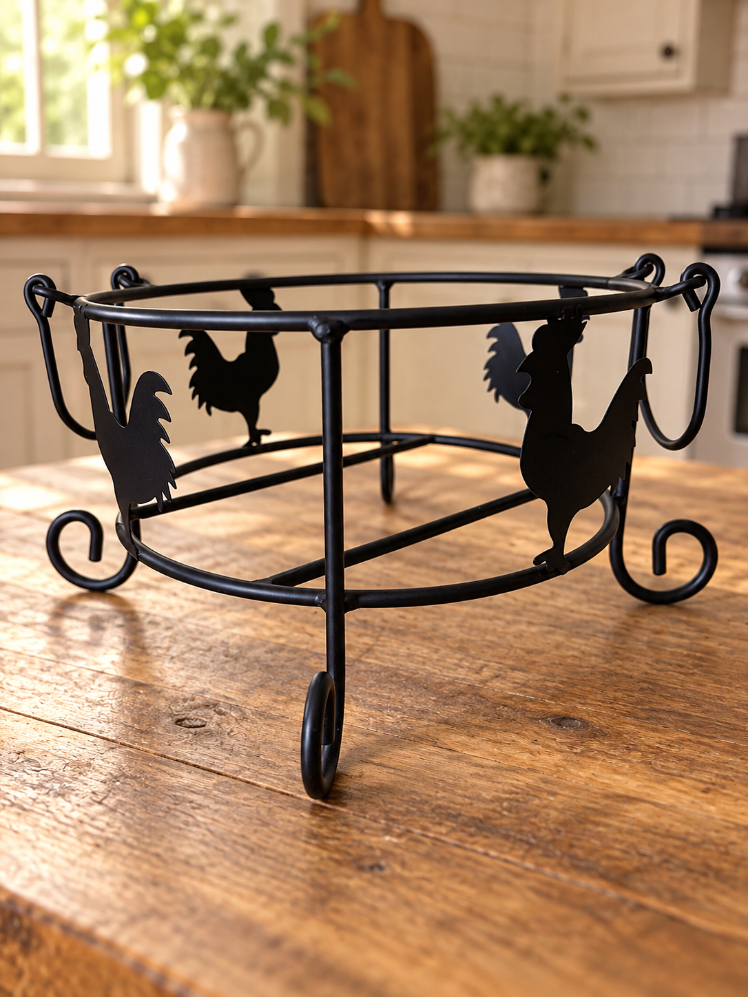 Home Interiors Black Metal Rooster Pot Holder – 9 Inches