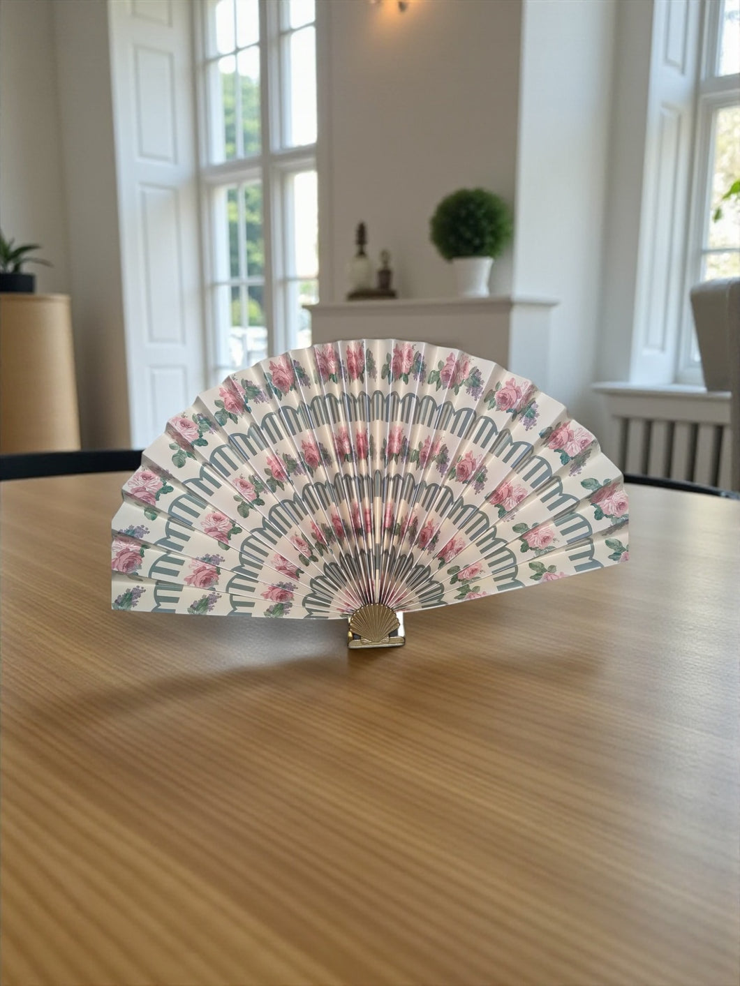 Vintage Paper Fan With Brass Shell Stand – Michelle's Attic Treasures ...