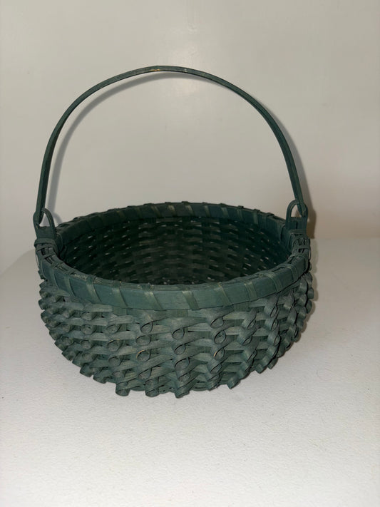VTG Green Curl Weave Woven Basket With Handle