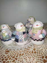 Load image into Gallery viewer, Set Of Four CMI Henton Pastel Snowmen Ornaments
