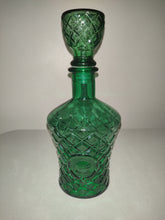 Load image into Gallery viewer, Vintage Diamond Cut Emerald Green Glass Decanter
