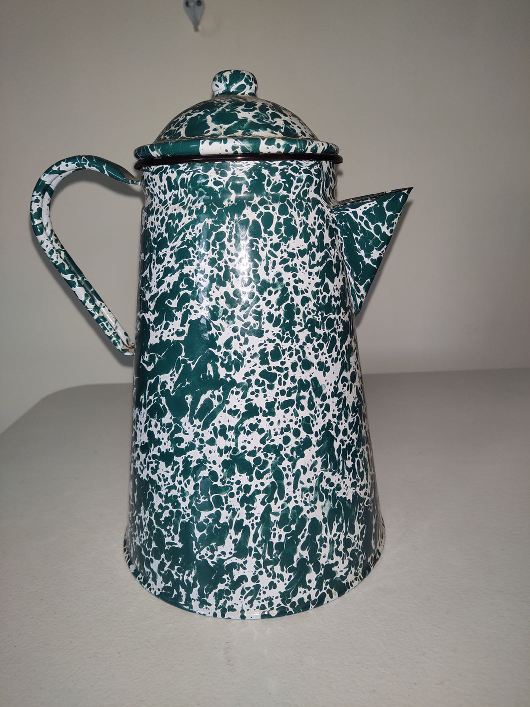 Vintage Green and White Marbled Swirl Metal Enamel Coffee Pot/Pitcher