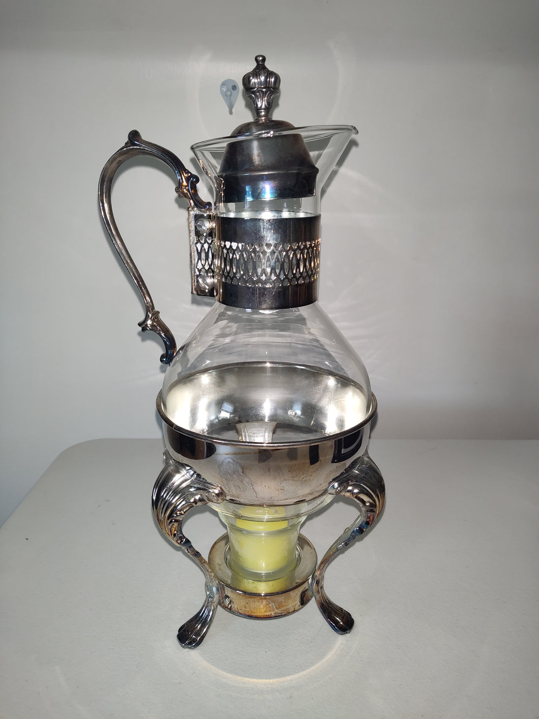 Vintage Glass Silver Plate Coffee Tea Carafe With Lid