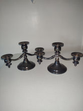 Load image into Gallery viewer, Pair of 3 Light Candelabrum Candlesticks Silver Plate Candelabra
