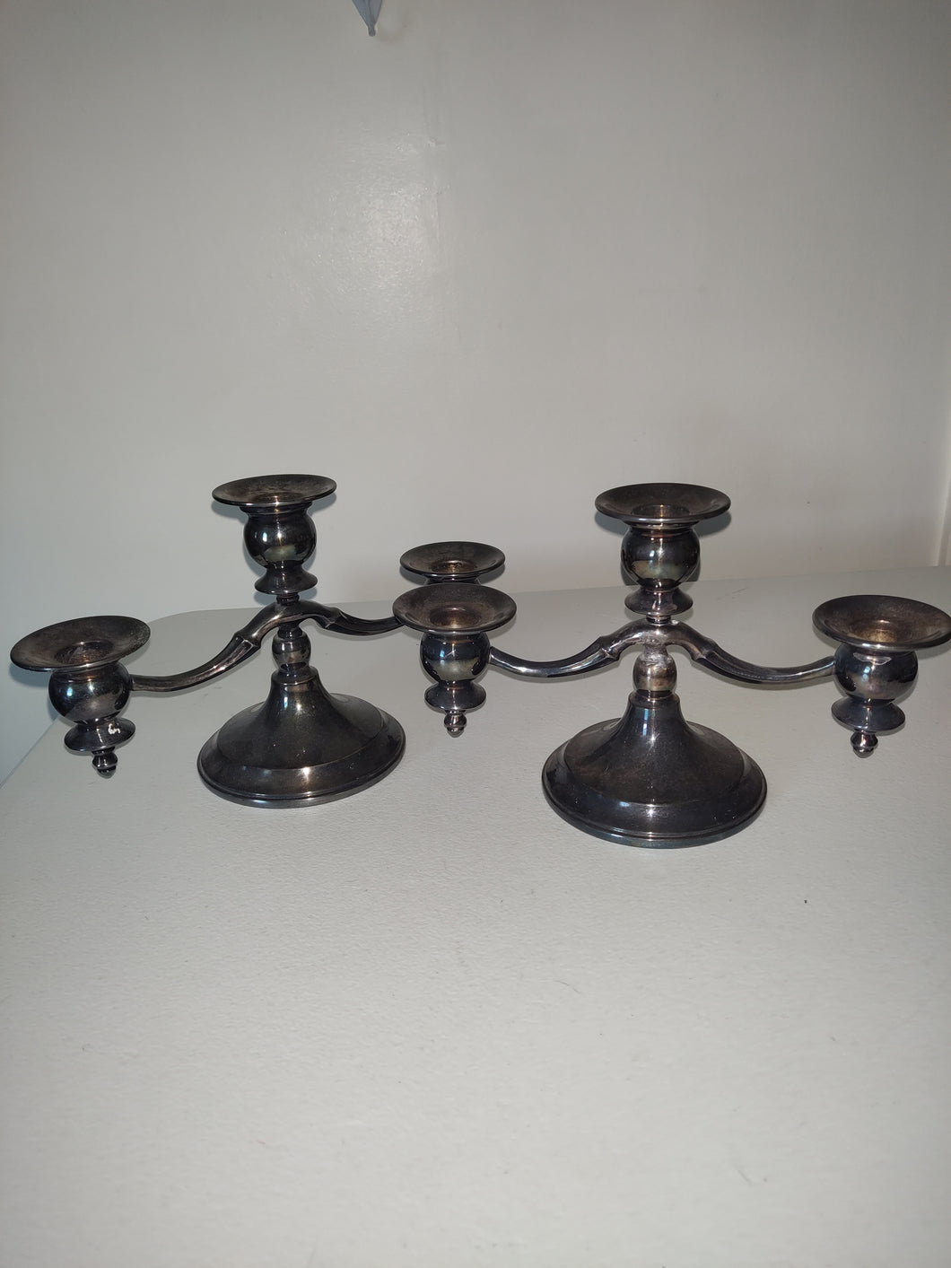 Pair of 3 Light Candelabrum Candlesticks Silver Plate Candelabra