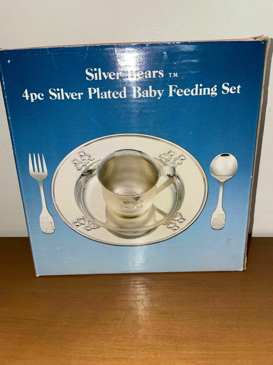 Silver Bears 4 Piece Silver Plated Baby Feeding Set