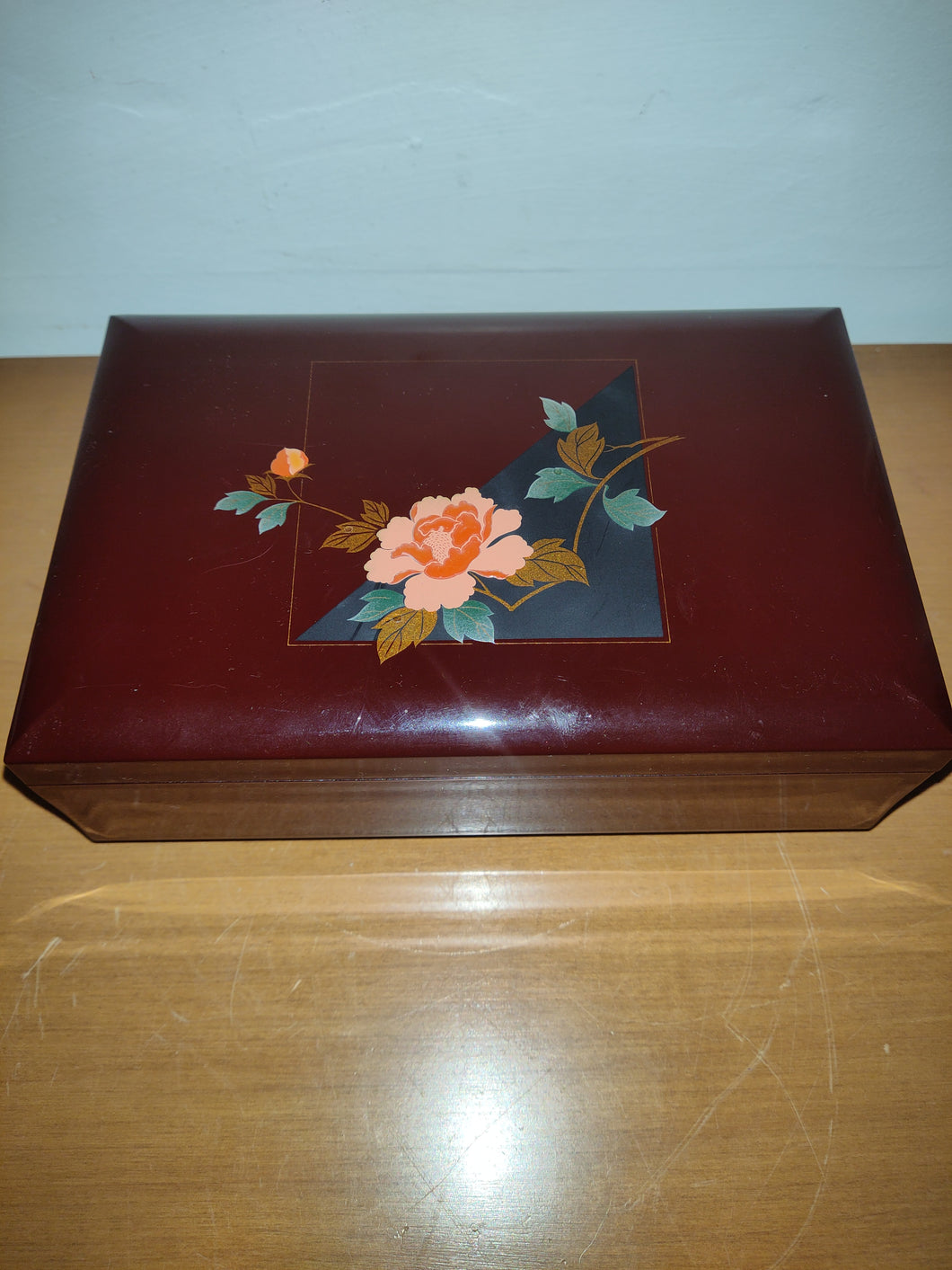 Vintage Hand Painted  Lacquer Music Box Jewelry Box