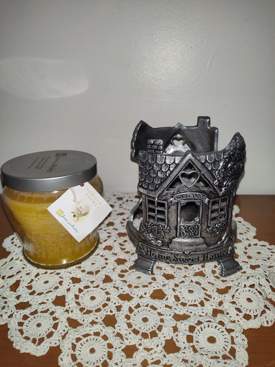 Vintage Carson Pewter Candle Holder With New Home Interior Vanilla Candle
