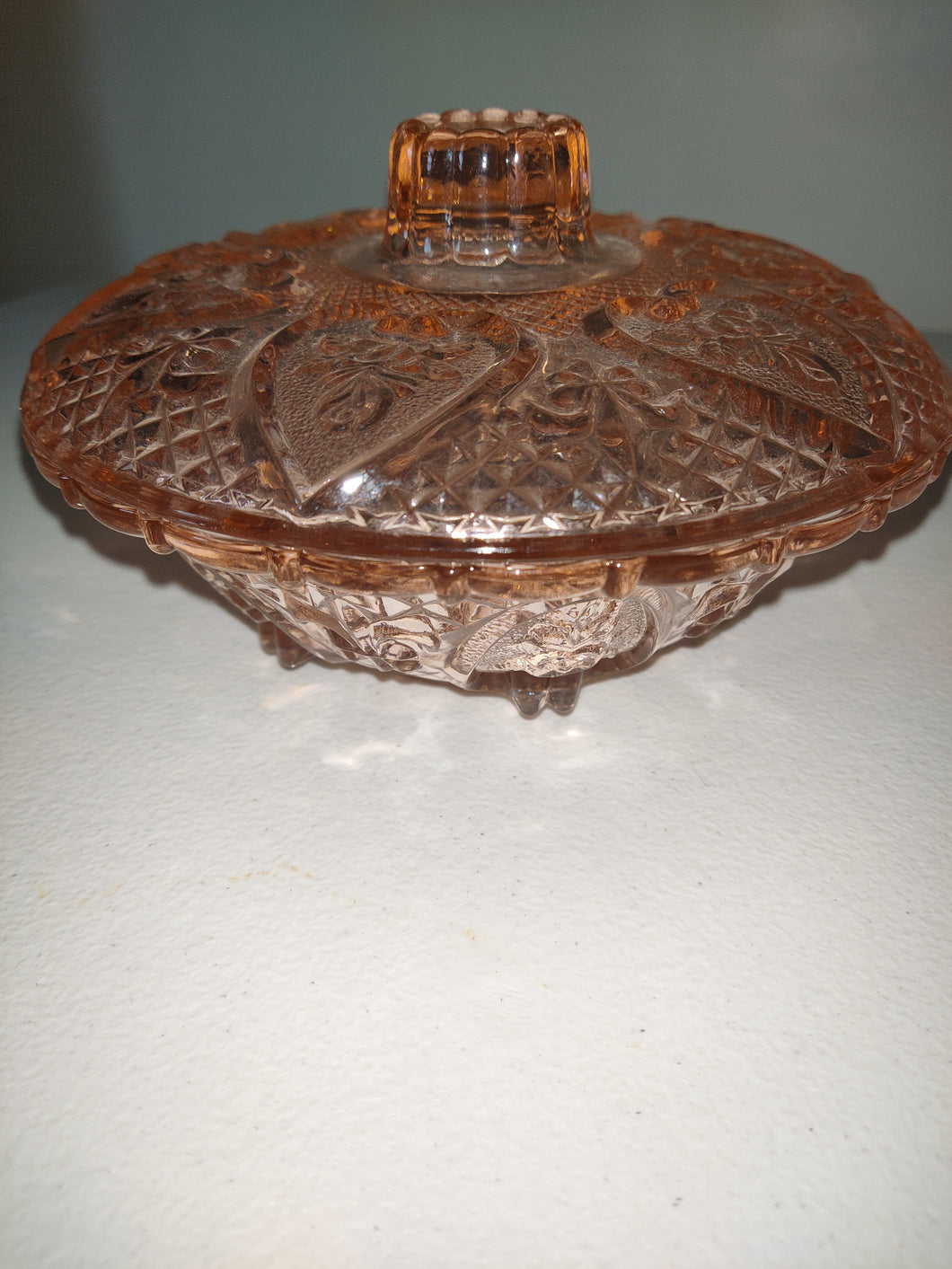 Vintage Pink Pressed Glass Candy Dish 