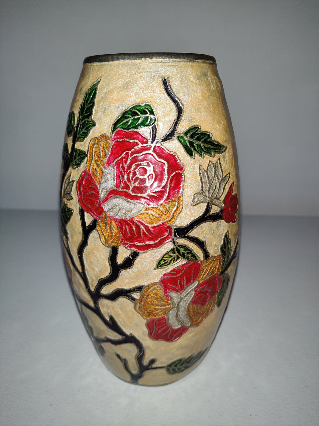 Vintage Brass & Enamel Vase