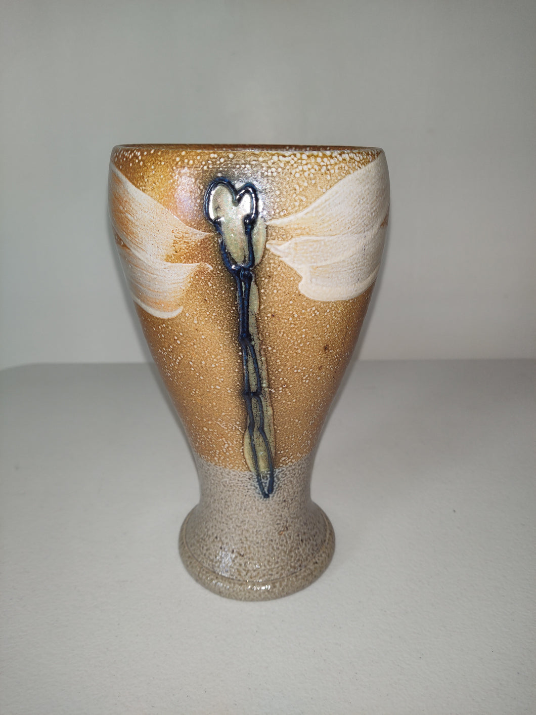Rock Hard Stoneware Pottery Dragonfly Vase Goblet Hand Thrown Salt Glazed