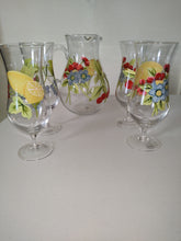 Load image into Gallery viewer, Set Of Five Vintage Onida Hand Painted Daiquiri Pitcher And Glass Set
