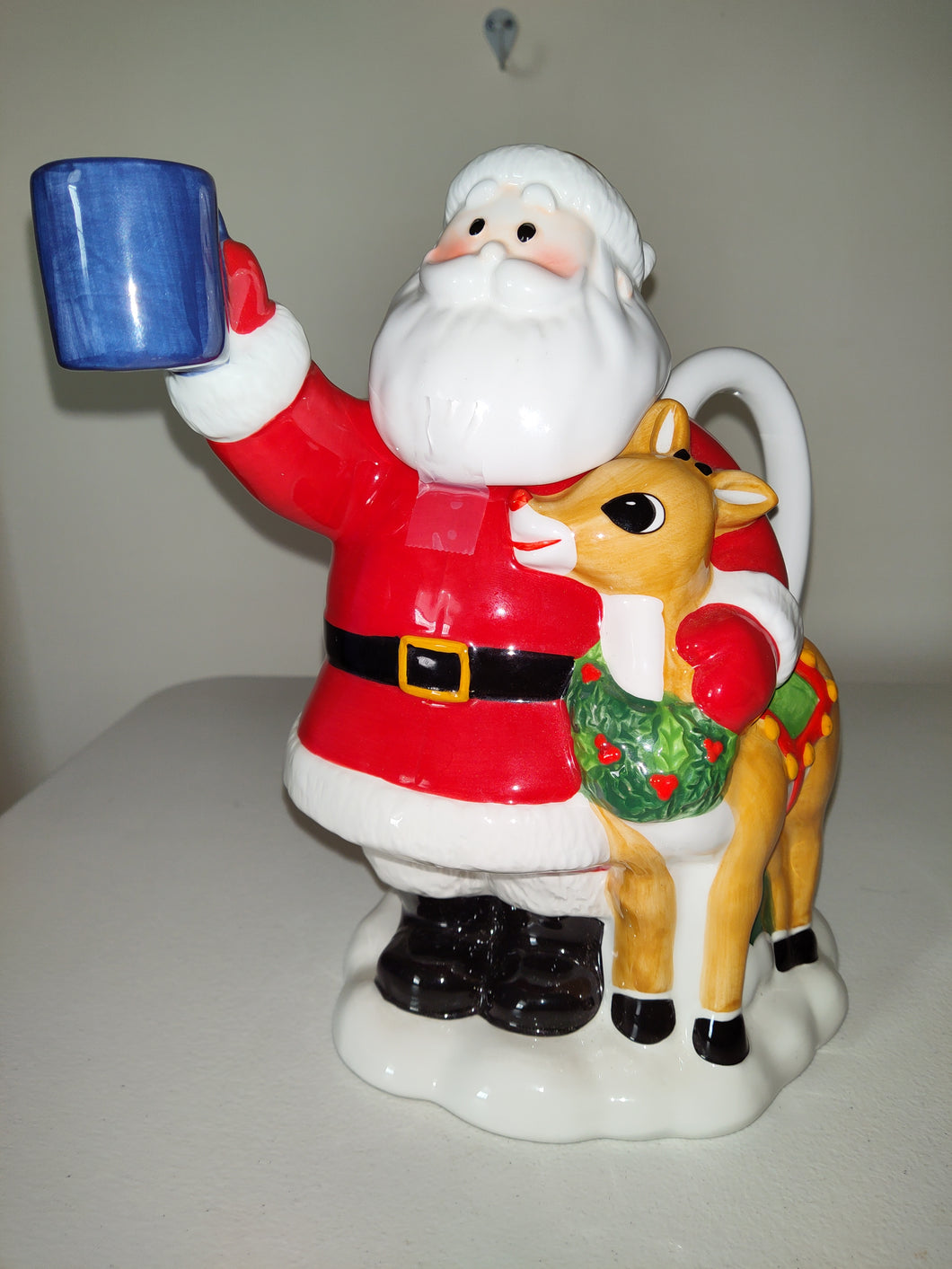 Lenox 2002 Holiday Teapot Santa & Rudolph Red Nosed Reindeer Christmas