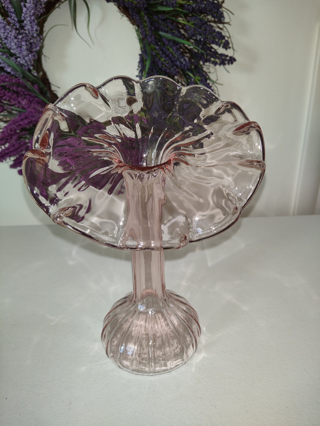 Vintage Pink Jack in the Pulpit Type Art Glass Vase Hand Blown
