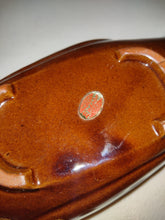 Load image into Gallery viewer, VTG EUC 3 Pc MCM Redware Art Set Brown Drip Glaze 2 Swans &amp; Abstract Bowl Enesco
