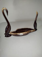 Load image into Gallery viewer, VTG EUC 3 Pc MCM Redware Art Set Brown Drip Glaze 2 Swans &amp; Abstract Bowl Enesco
