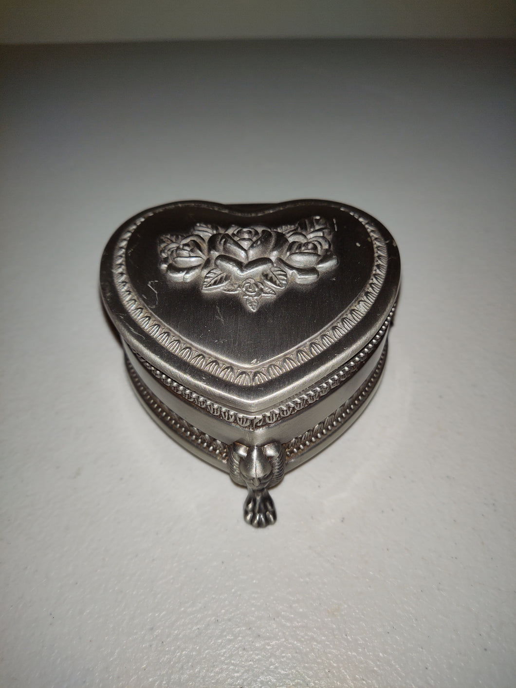 Vintage Pewter Heart Shaped Trinket Box