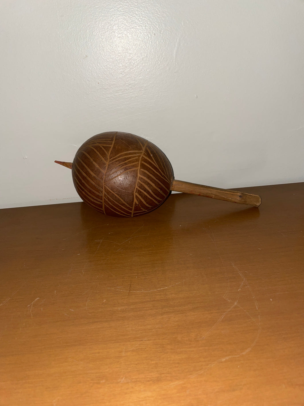 One Vintage Maraca Percussion Shaker Hand Carved Wood
