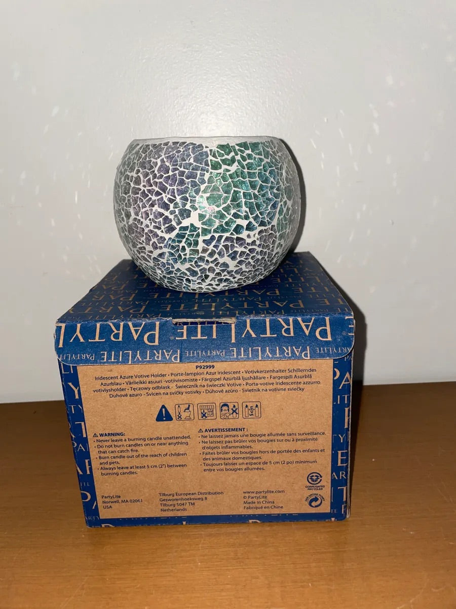 PARTYLITE Iridescent Azure Votive Candle Holder NEW in Box